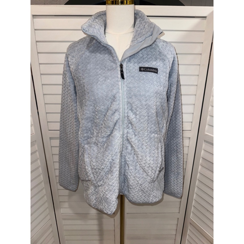 Columbia Fire Side II Sherpa Jacket Women Light Blue Full Zip Textured Fleece M - Picture 2 of 8